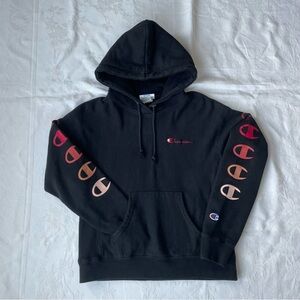 Vintage Champion Reverse Weave Hoodie Small Black Ombré Logo Sleeves